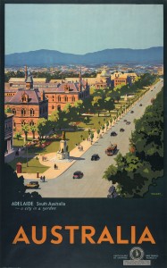 Régi utazási plakát Adelaide-t, Dél-Ausztrália fővárosát ajánlja